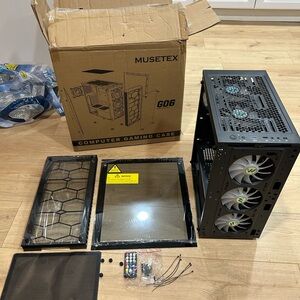 Muse Black Gaming PC Case with Three Front Fans and Tempered Glass Panel